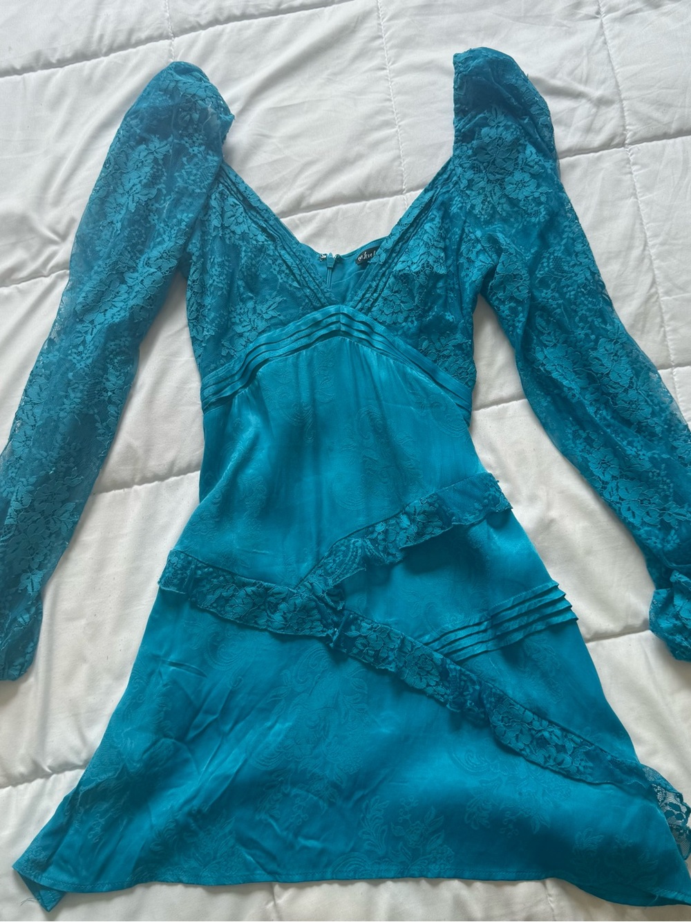 For Love & Lemons Teal Lace V-Neck Mini Dress - Picture 2 of 5